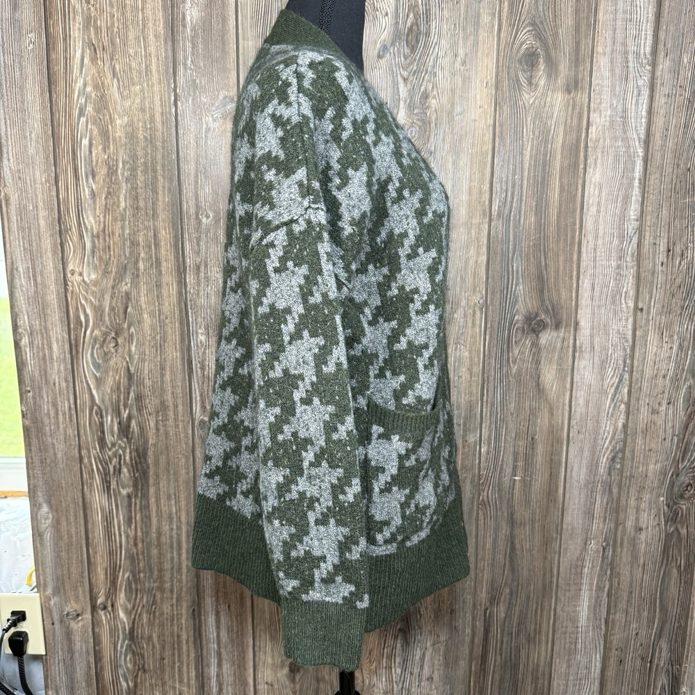 Madewell Allston Sweater Cardigan Womens S Oversized Houndstooth Green Gray - Picture 5 of 13